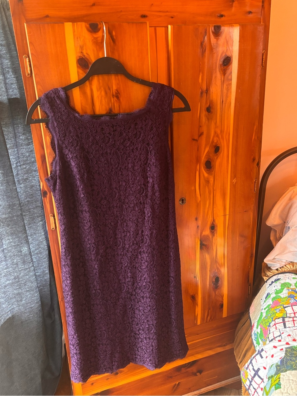 Adrianna Papell Deep Plum Lace Sleeveless Shift Dress